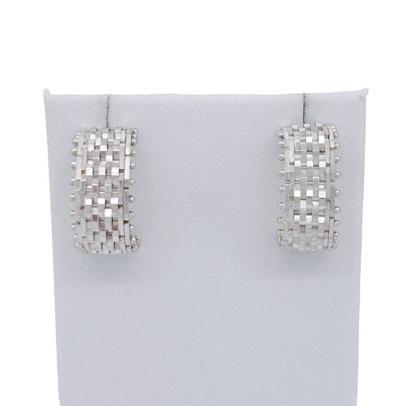 Sterling Silver 925 2.2cm Woven Textured Half Hoop Earrings - Picture 2 of 7